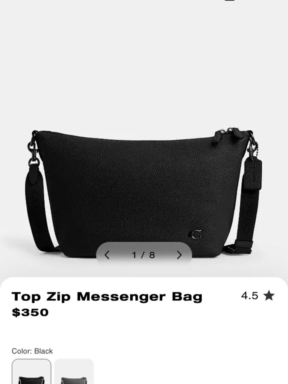 Coach Top Zip Messenger Bag - CBF03 in Black Pebbled Leather w/ Adjustable Strap - Picture 11 of 13